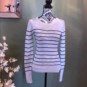 Off-white and forest green striped sweater